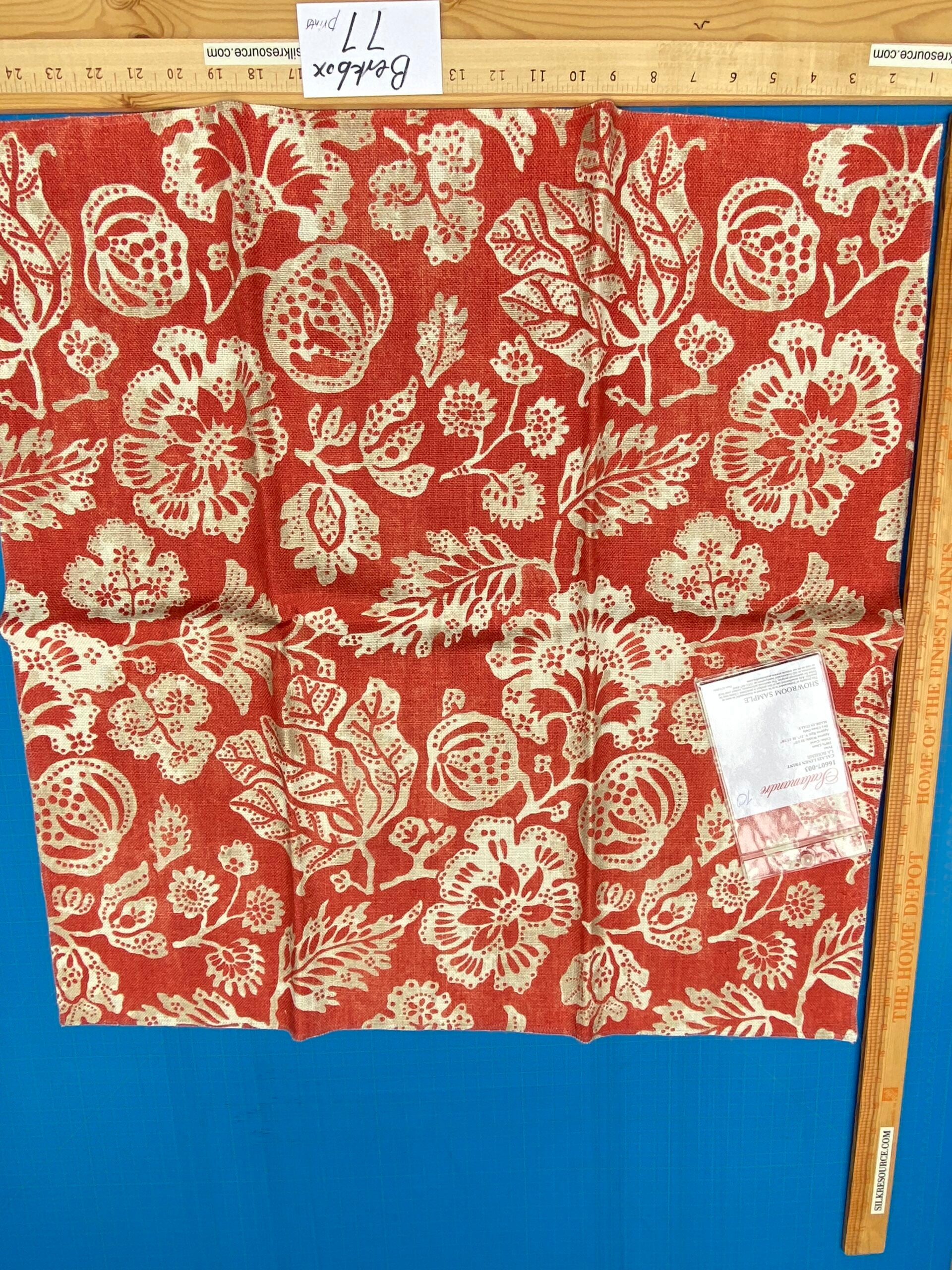 Scalamandre Calais Linen Print Fabric - Coral Red White Floral