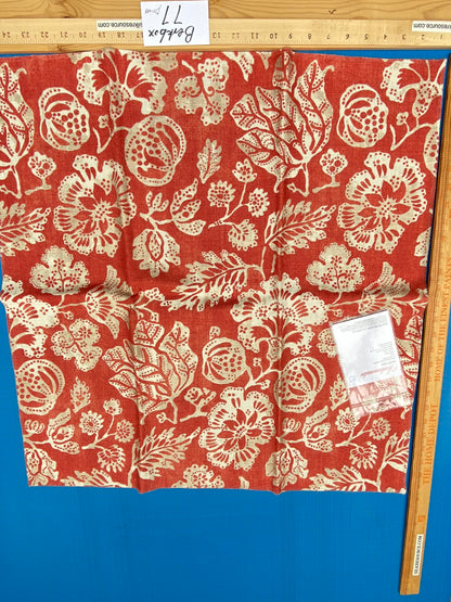 Scalamandre Calais Linen Print Fabric - Coral Red White Floral
