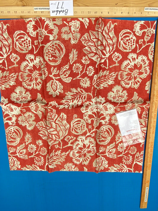 76 Berkbox77 Square Printed Fabric by Scalamandre Calais Linen Print Coral Red White Floral MSRP 300+/y