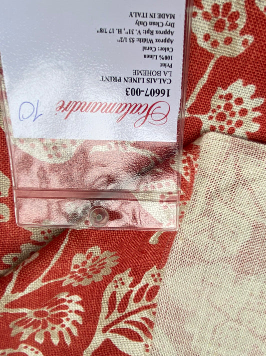 76 Berkbox77 Square Printed Fabric by Scalamandre Calais Linen Print Coral Red White Floral MSRP 300+/y