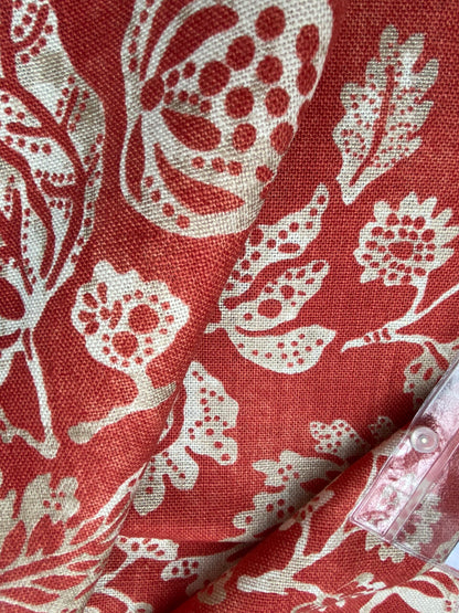 76 Berkbox77 Square Printed Fabric by Scalamandre Calais Linen Print Coral Red White Floral MSRP 300+/y