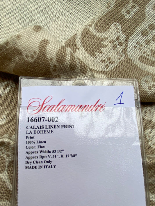 77 Berkbox77 Square Printed Fabric by Scalamandre Calais Linen Print Flax Beige Floral MSRP 300+/y