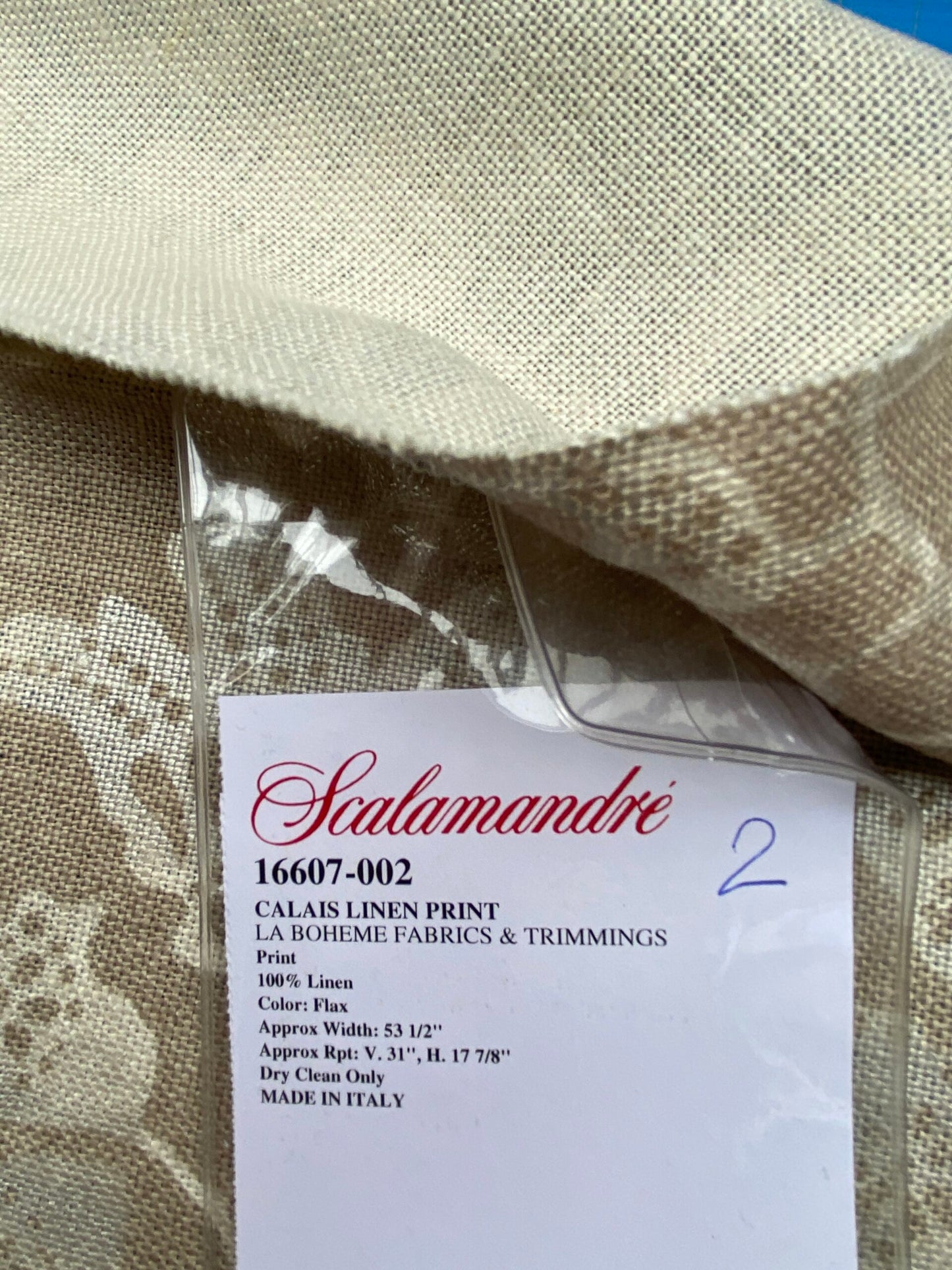 78 Berkbox77 Square Printed Fabric by Scalamandre Calais Linen Print Flax Beige Floral MSRP 300+/y