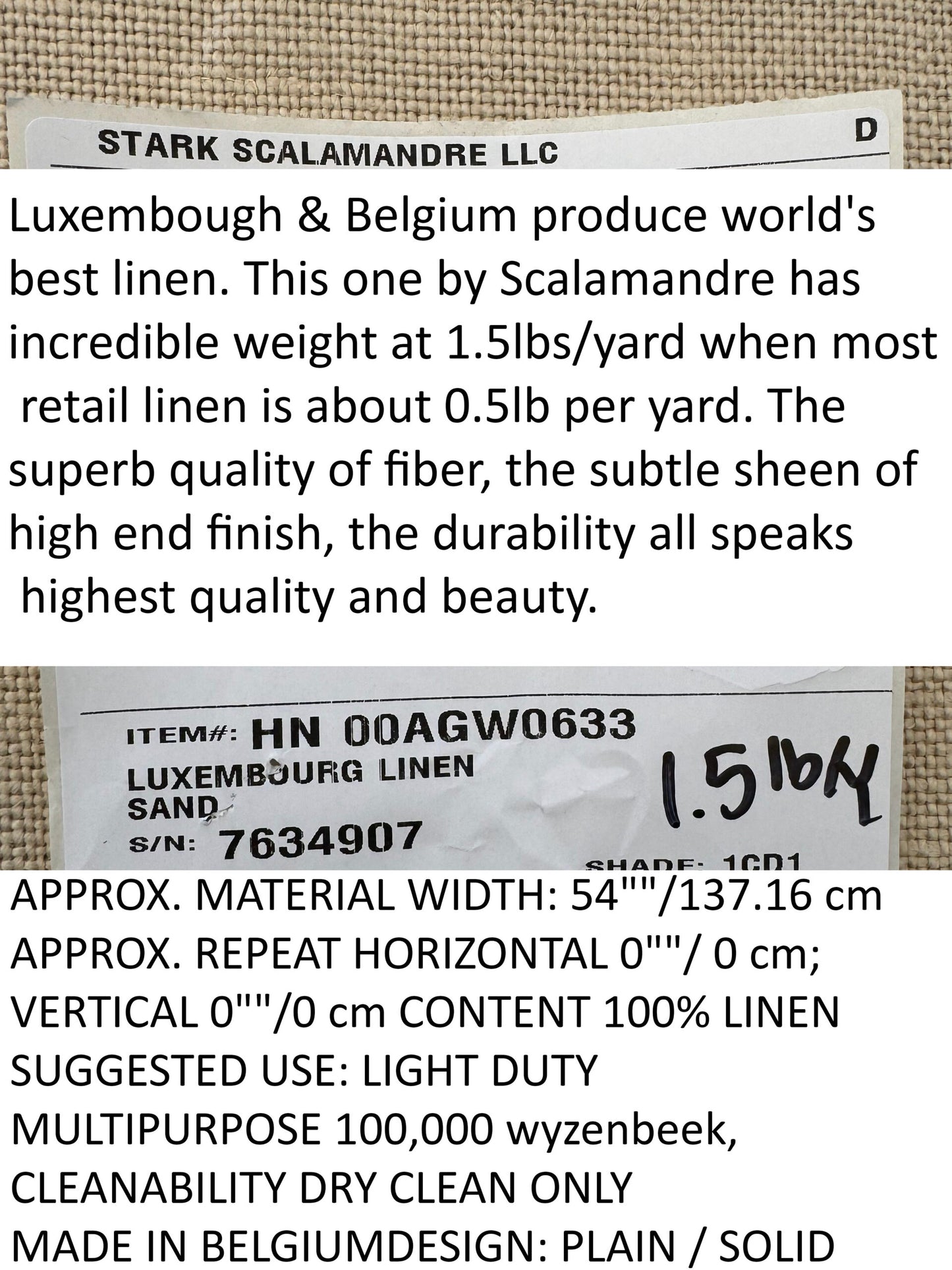 Scalamandre Luxembourg Linen Sand Beige Solid MSRP USD142/y