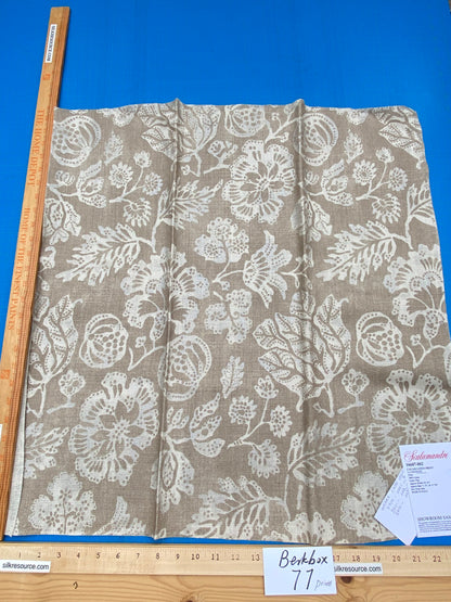 80 Berkbox77 Square Printed Fabric by Scalamandre Calais Linen Print Flax Beige Floral MSRP 300+/y