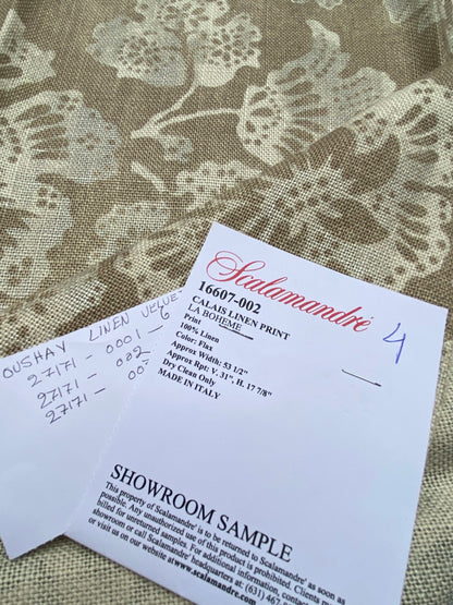 80 Berkbox77 Square Printed Fabric by Scalamandre Calais Linen Print Flax Beige Floral MSRP 300+/y