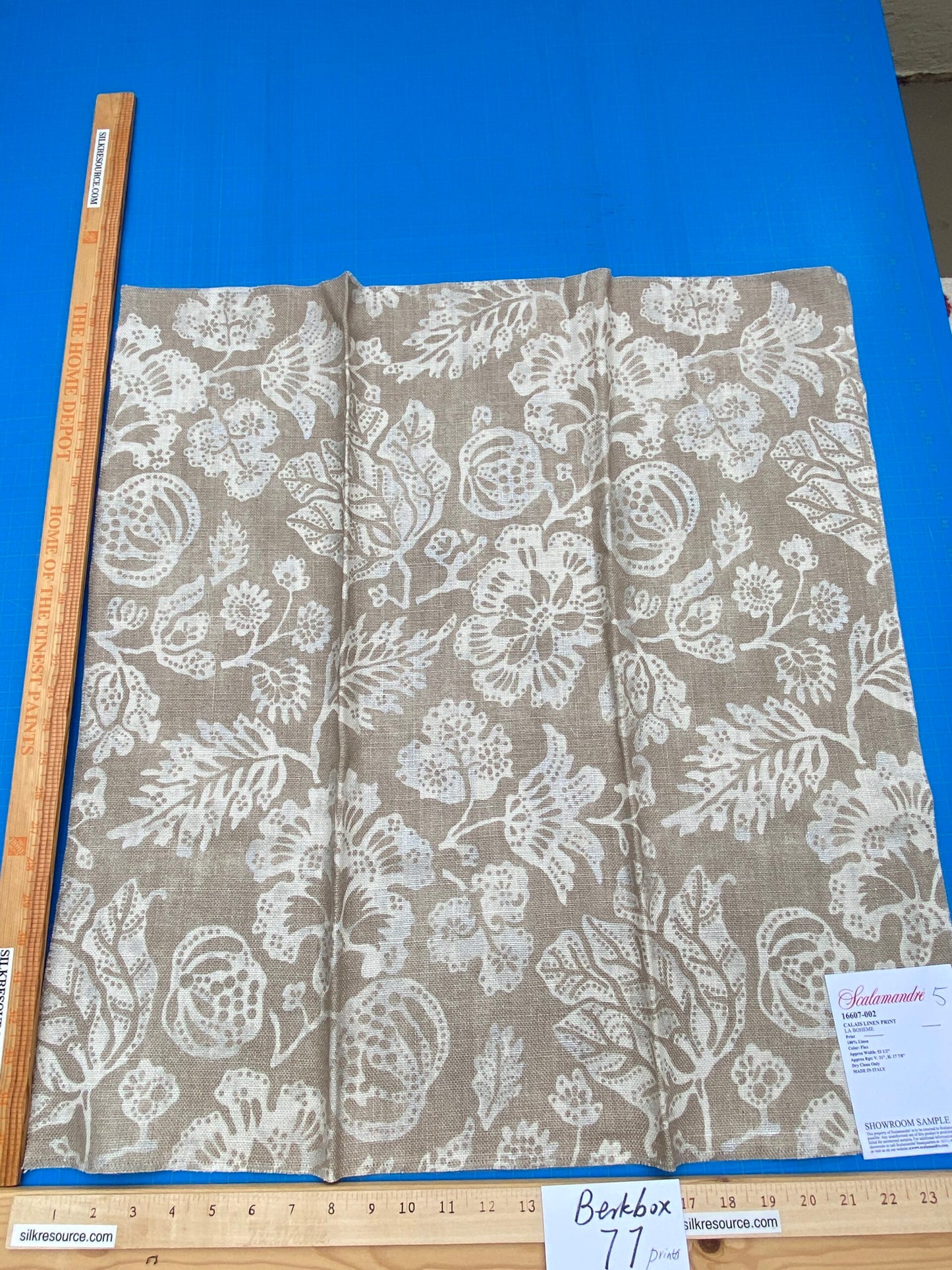81 Berkbox77 Square Printed Fabric by Scalamandre Calais Linen Print Flax Beige Floral MSRP 300+/y