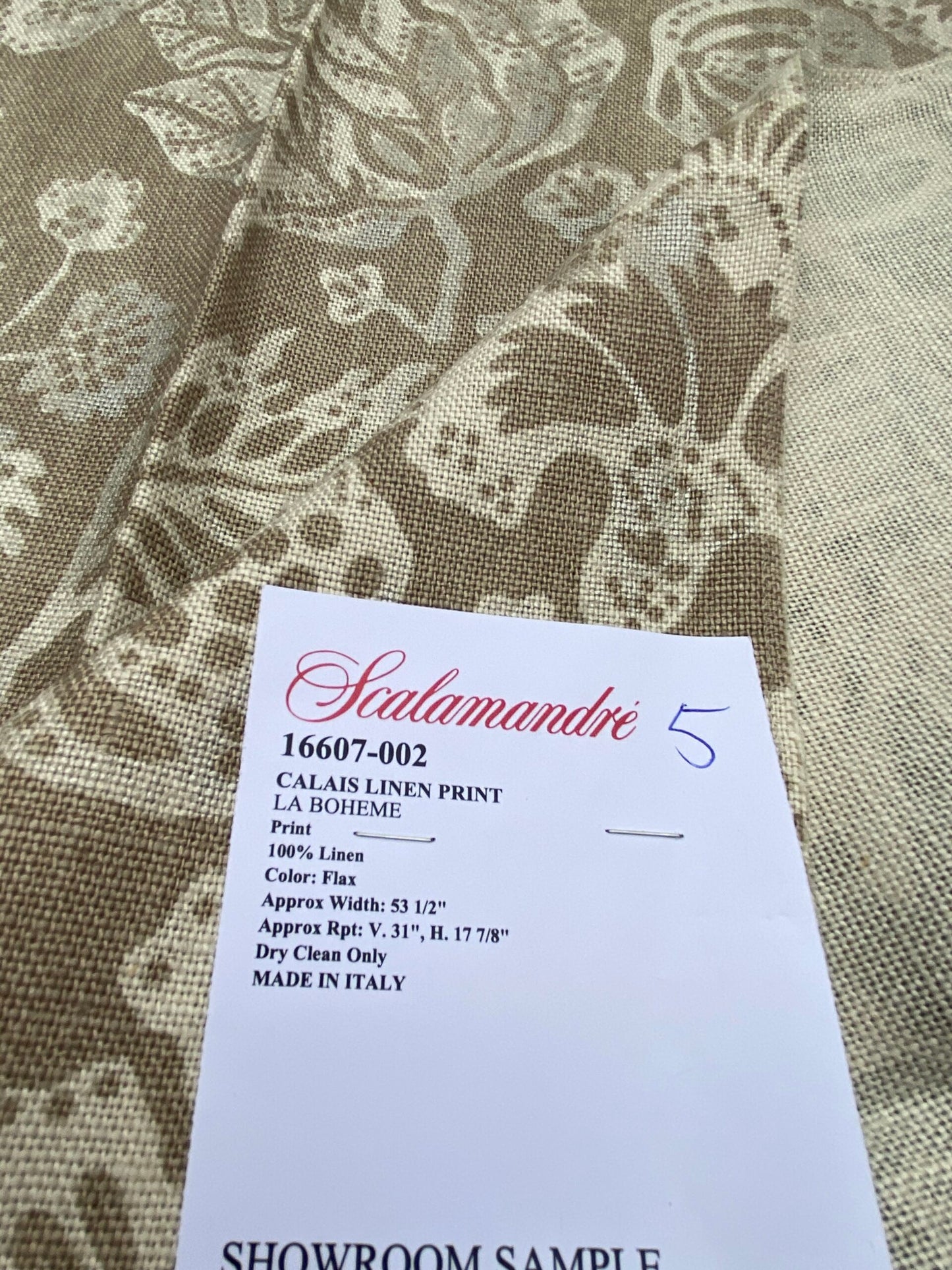 81 Berkbox77 Square Printed Fabric by Scalamandre Calais Linen Print Flax Beige Floral MSRP 300+/y