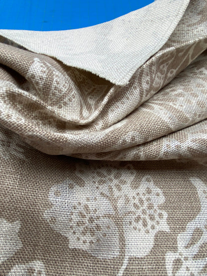 81 Berkbox77 Square Printed Fabric by Scalamandre Calais Linen Print Flax Beige Floral MSRP 300+/y