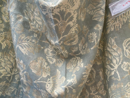 82 Berkbox77 Square Printed Fabric by Scalamandre Calais Linen Print Sky Blue White Floral 1.2y x 53" MSRP 300+/y