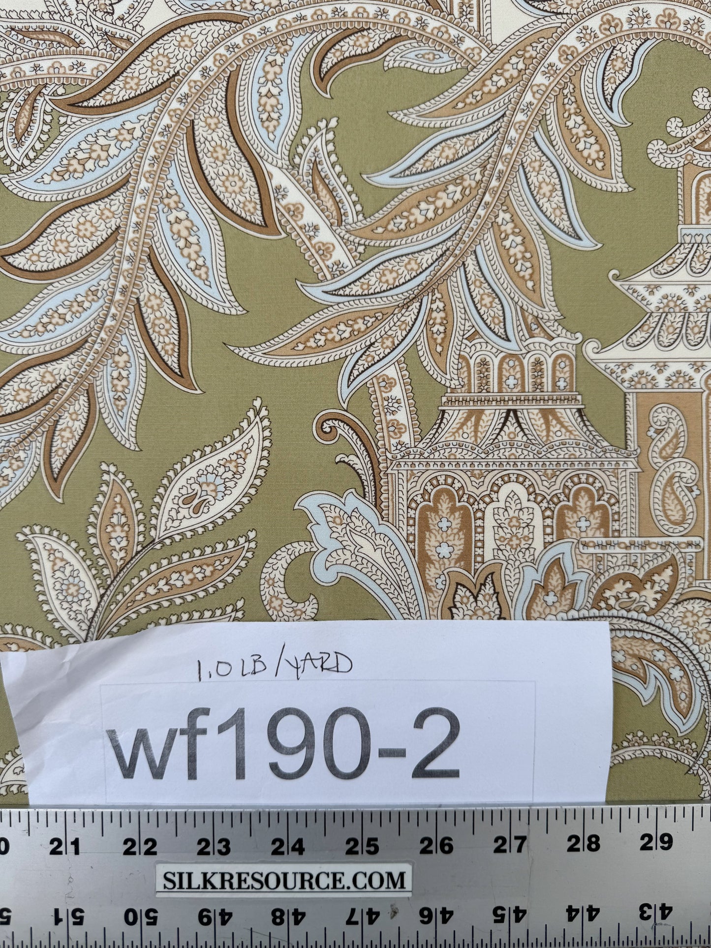 Scalamandre Pagoda Paisley Cotton Arabesque Garden Hand Printed In Italy Cream Brown On Green - By The Yard - MSRP USD 198/YD