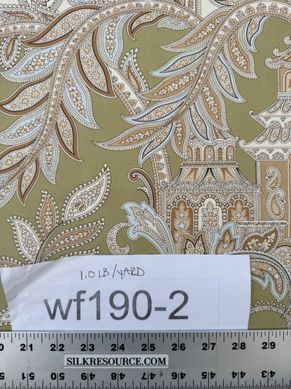 Scalamandre Pagoda Paisley Cotton Arabesque Garden Hand Printed In Italy Cream Brown On Green - By The Yard - MSRP USD 198/YD