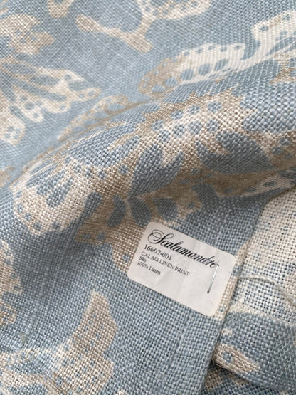 82 Berkbox77 Square Printed Fabric by Scalamandre Calais Linen Print Sky Blue White Floral 1.2y x 53" MSRP 300+/y