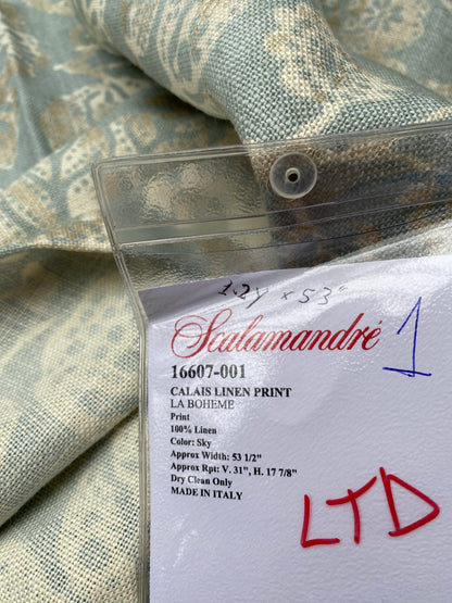 82 Berkbox77 Square Printed Fabric by Scalamandre Calais Linen Print Sky Blue White Floral 1.2y x 53" MSRP 300+/y