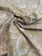 Scalamandre Pagoda Paisley Cotton Arabesque Garden Hand Printed In Italy Cream Brown On Green - By The Yard - MSRP USD 198/YD