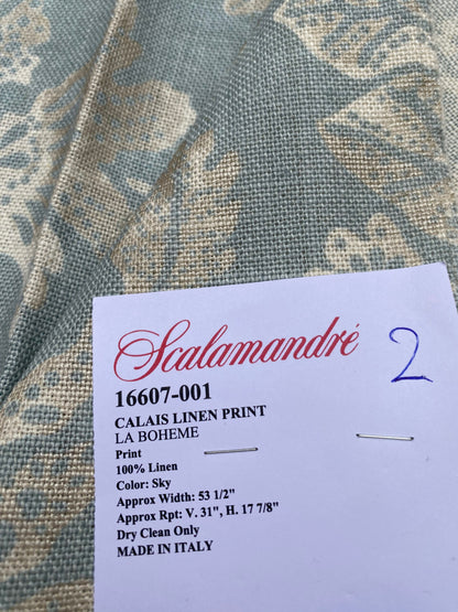 83 Berkbox77 Square Printed Fabric by Scalamandre Calais Linen Print Sky Blue White Floral MSRP 300+/y