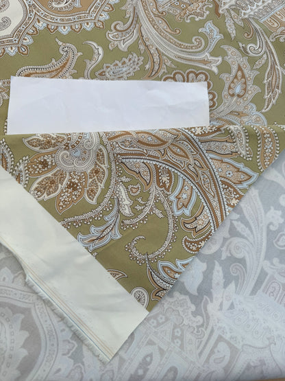 Scalamandre Pagoda Paisley Cotton Arabesque Garden Hand Printed In Italy Cream Brown On Green - By The Yard - MSRP USD 198/YD