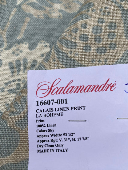 84 Berkbox77 Square Printed Fabric by Scalamandre Calais Linen Print Sky Blue White Floral MSRP 300+/y