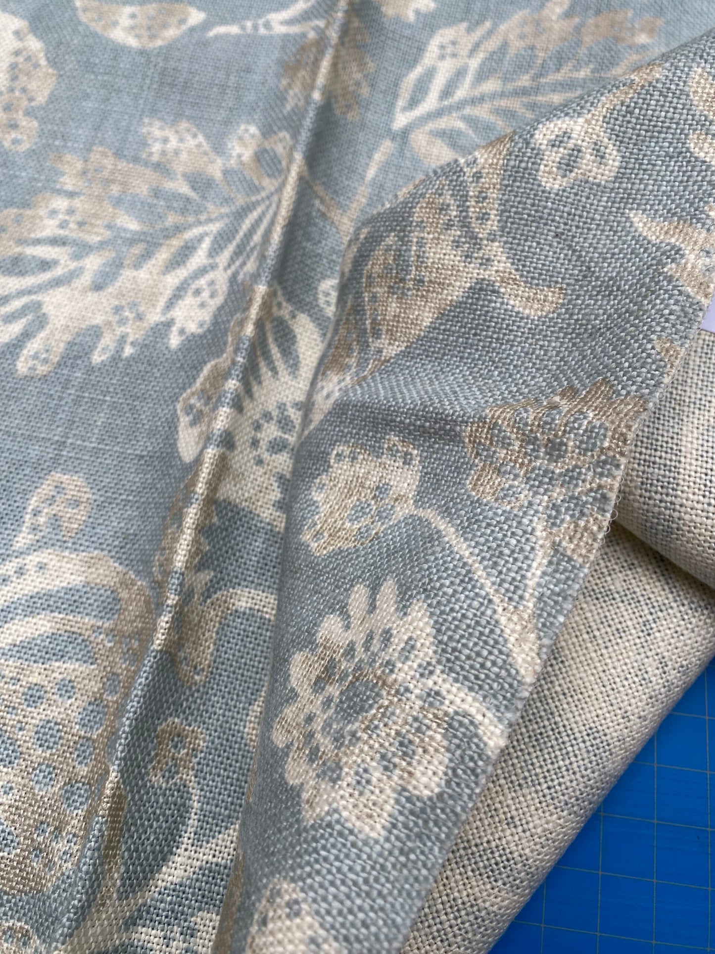 84 Berkbox77 Square Printed Fabric by Scalamandre Calais Linen Print Sky Blue White Floral MSRP 300+/y
