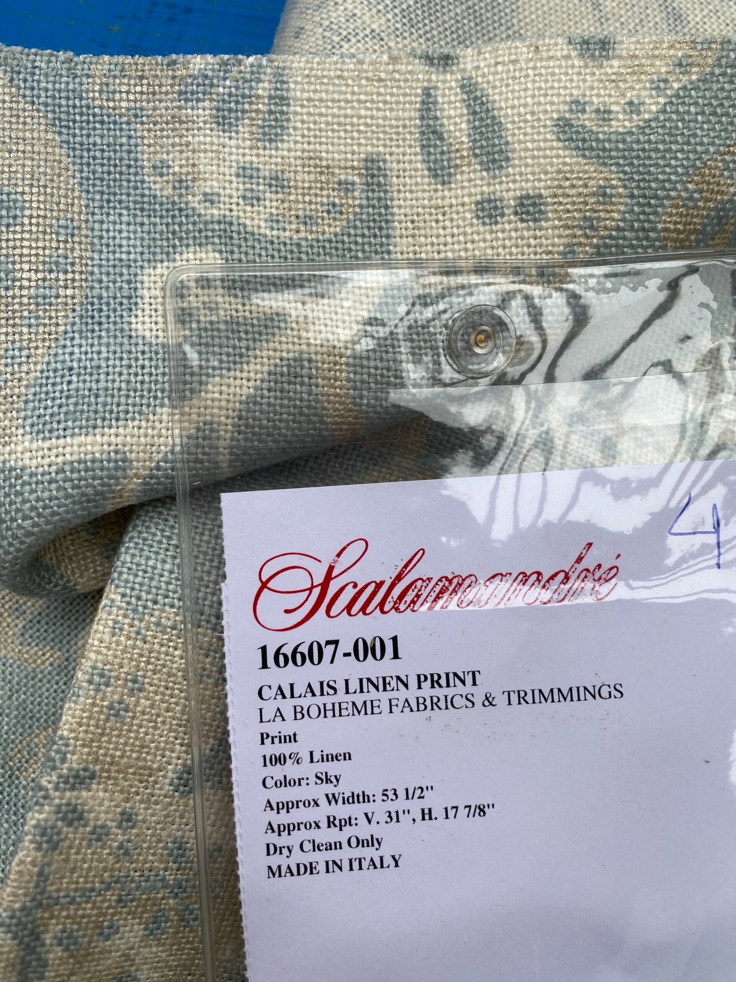 85 Berkbox77 Square Printed Fabric by Scalamandre Calais Linen Print Sky Blue White Floral MSRP 300+/y