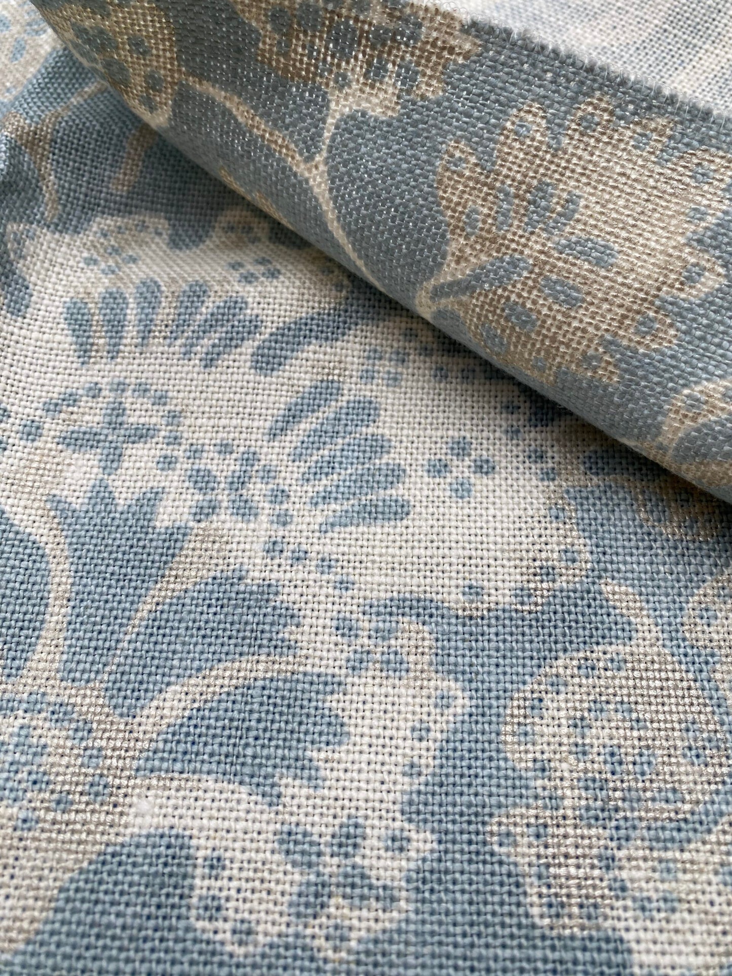 86 Berkbox77 Square Printed Fabric by Scalamandre Calais Linen Print Sky Blue White Floral MSRP 300+/y