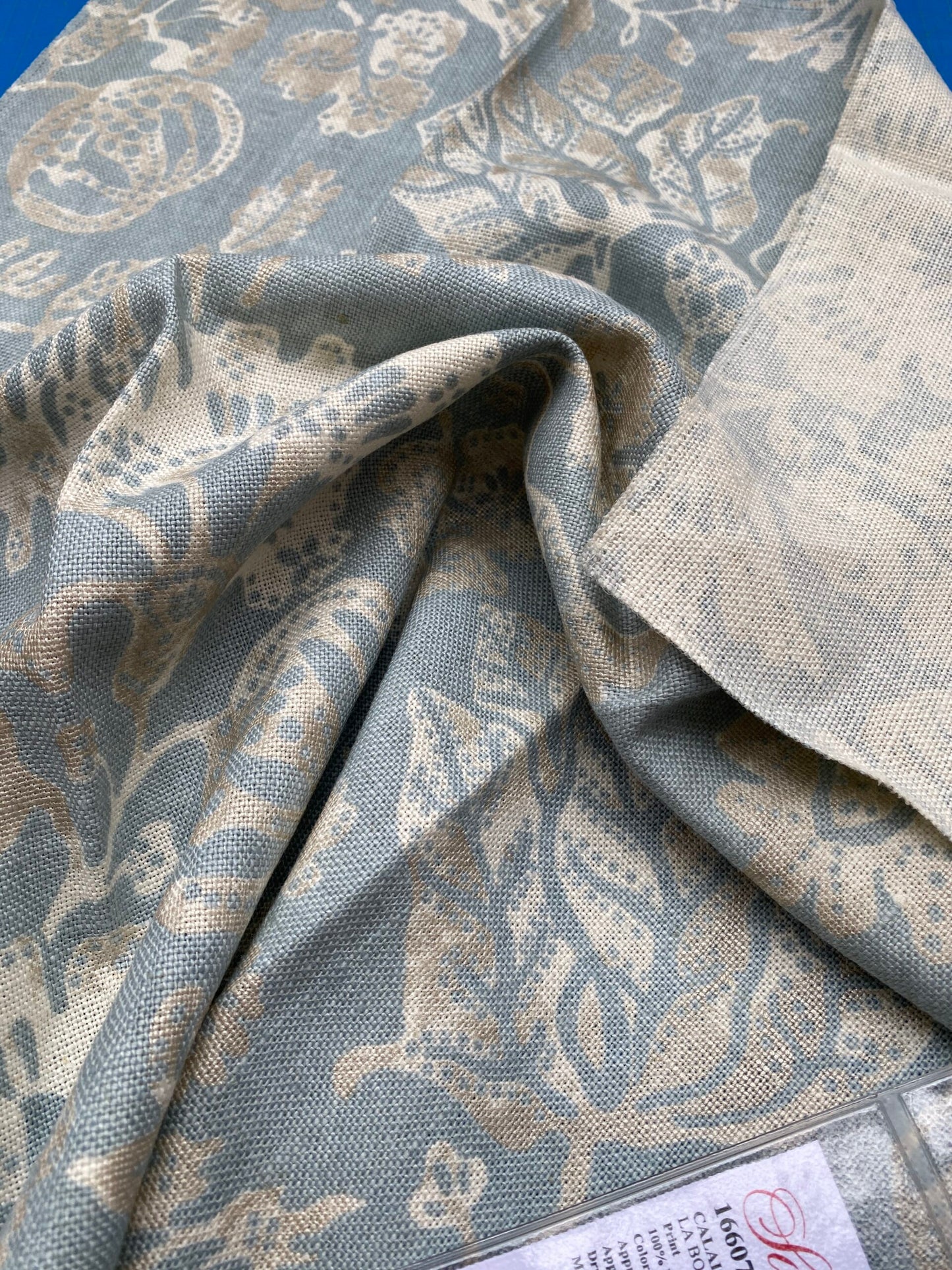 86 Berkbox77 Square Printed Fabric by Scalamandre Calais Linen Print Sky Blue White Floral MSRP 300+/y