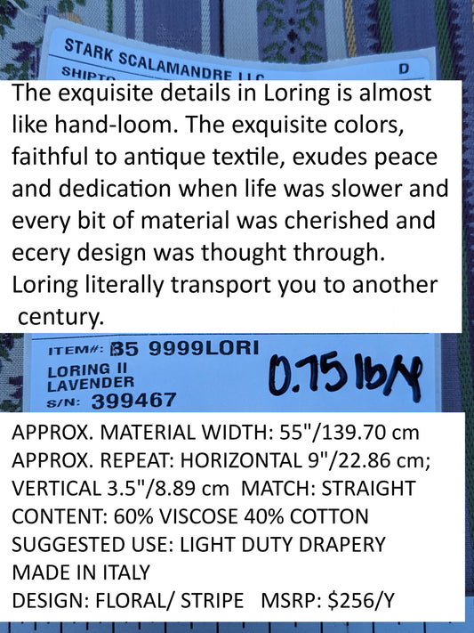 Scalamandre Loring II in Lavender Purple Green Neoclassic Flower Stripe Laurel Wreath Jacquard MSRP USD256/y