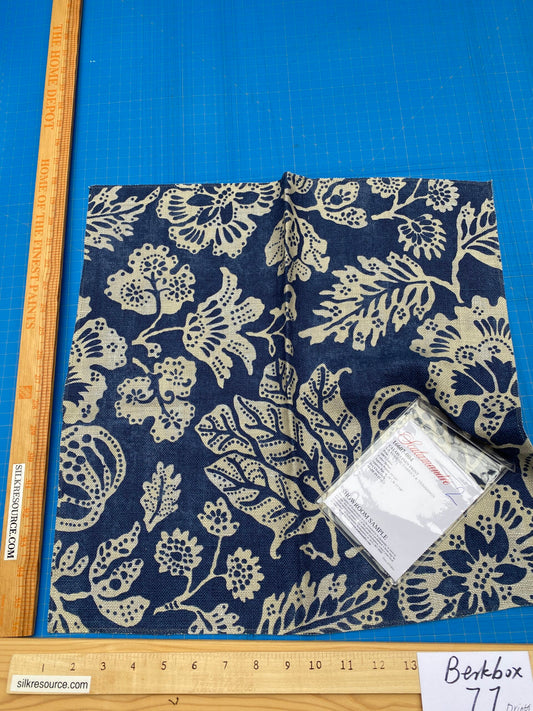 88 Berkbox77 Square Printed Fabric by Scalamandre Calais Linen Print Indigo Navy Blue Cream White Floral MSRP 300+/y