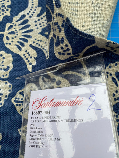 87 Berkbox77 Square Printed Fabric by Scalamandre Calais Linen Print Indigo Navy Blue Cream White Floral MSRP 300+/y
