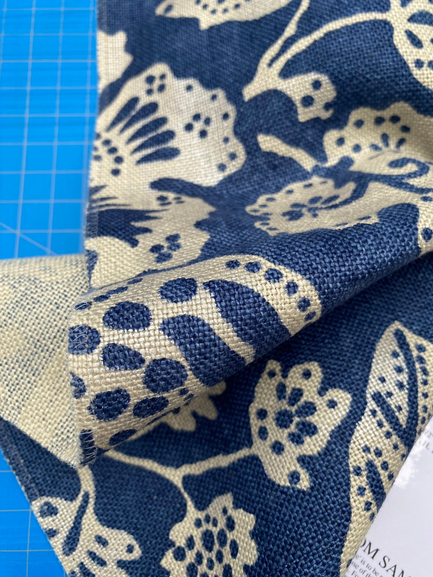 88 Berkbox77 Square Printed Fabric by Scalamandre Calais Linen Print Indigo Navy Blue Cream White Floral MSRP 300+/y