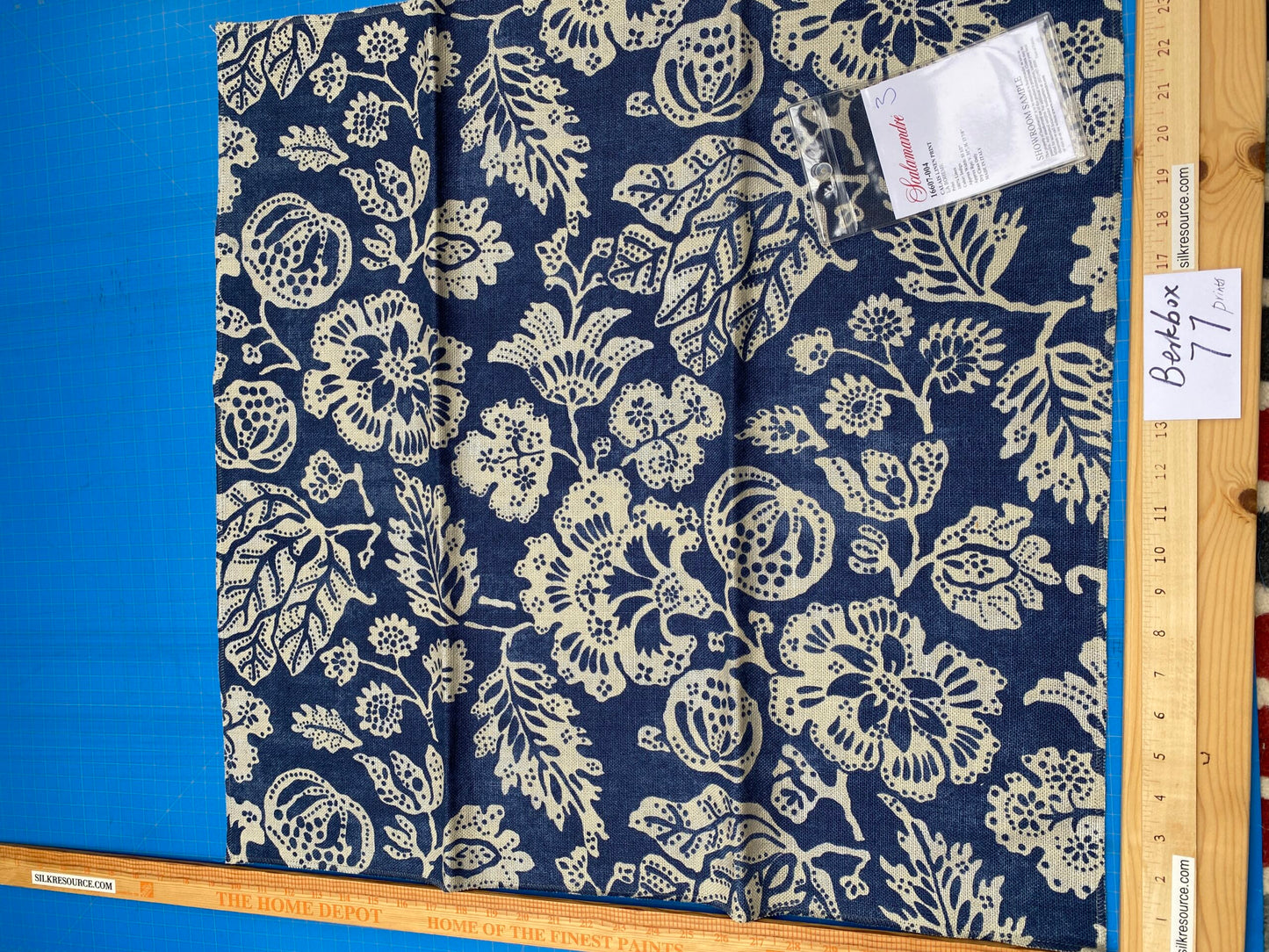 89 Berkbox77 Square Printed Fabric by Scalamandre Calais Linen Print Indigo Navy Blue Cream White Floral MSRP 300+/y