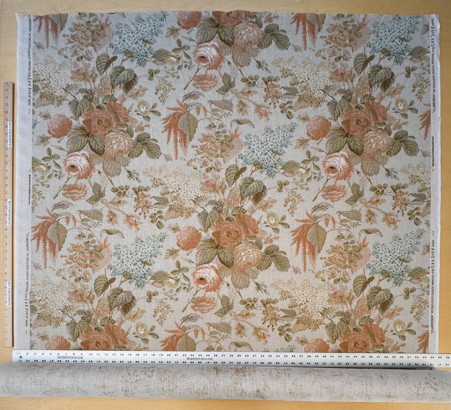 Lee Jofa Clarendon Linen Print Floral Beige Pink Blue Natural English Cottage Garden Heavy Linen Lilac Rose - By The Yard- MSRP USD 276/y
