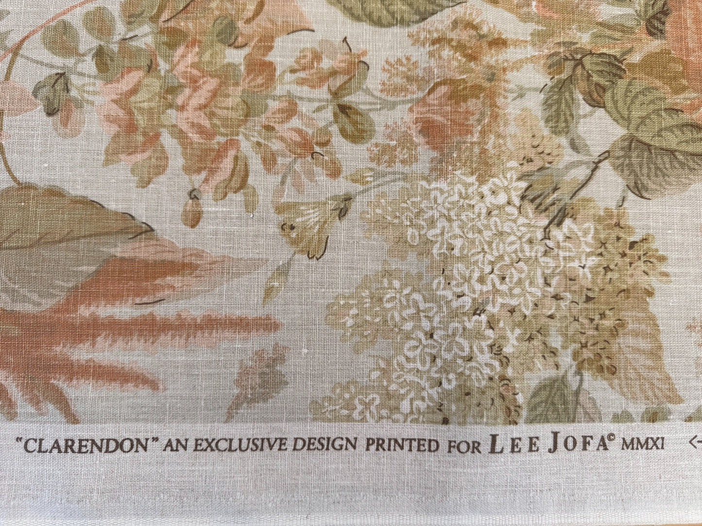 Lee Jofa Clarendon Linen Print Floral Beige Pink Blue Natural English Cottage Garden Heavy Linen Lilac Rose - By The Yard- MSRP USD 276/y