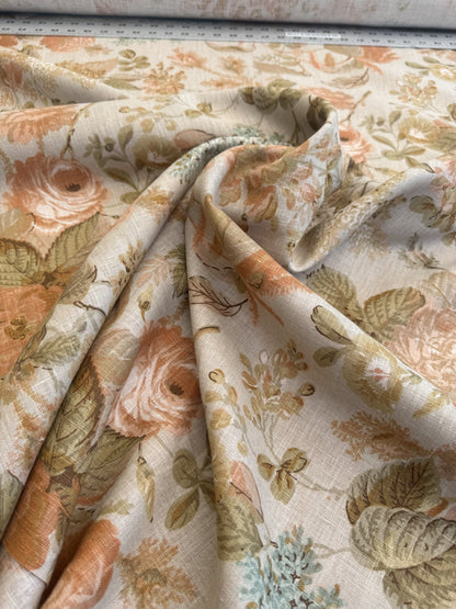 Lee Jofa Clarendon Linen Print Floral Beige Pink Blue Natural English Cottage Garden Heavy Linen Lilac Rose - By The Yard- MSRP USD 276/y