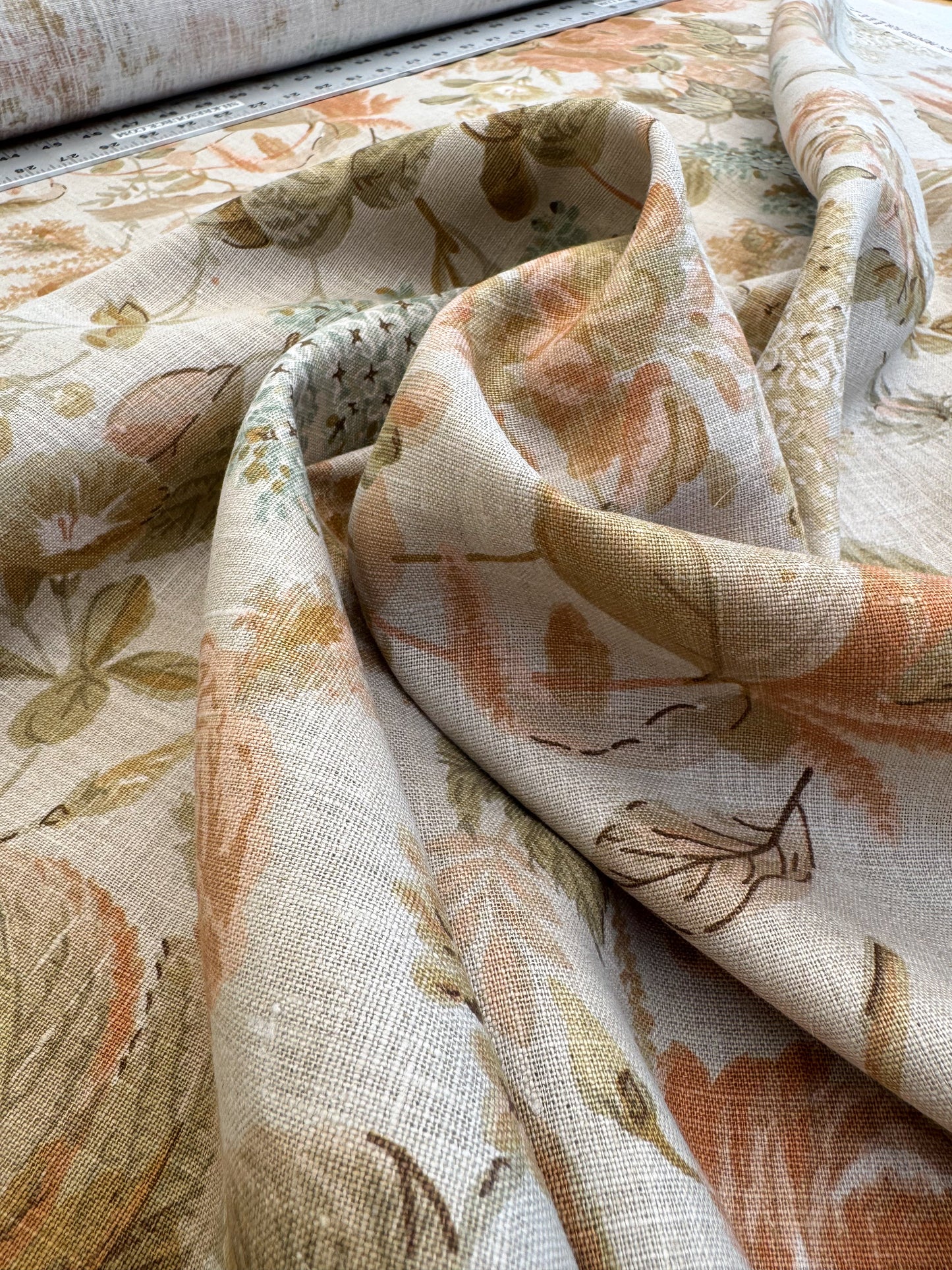 Lee Jofa Clarendon Linen Print Floral Beige Pink Blue Natural English Cottage Garden Heavy Linen Lilac Rose - By The Yard- MSRP USD 276/y