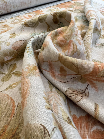 Lee Jofa Clarendon Linen Print Floral Beige Pink Blue Natural English Cottage Garden Heavy Linen Lilac Rose - By The Yard- MSRP USD 276/y