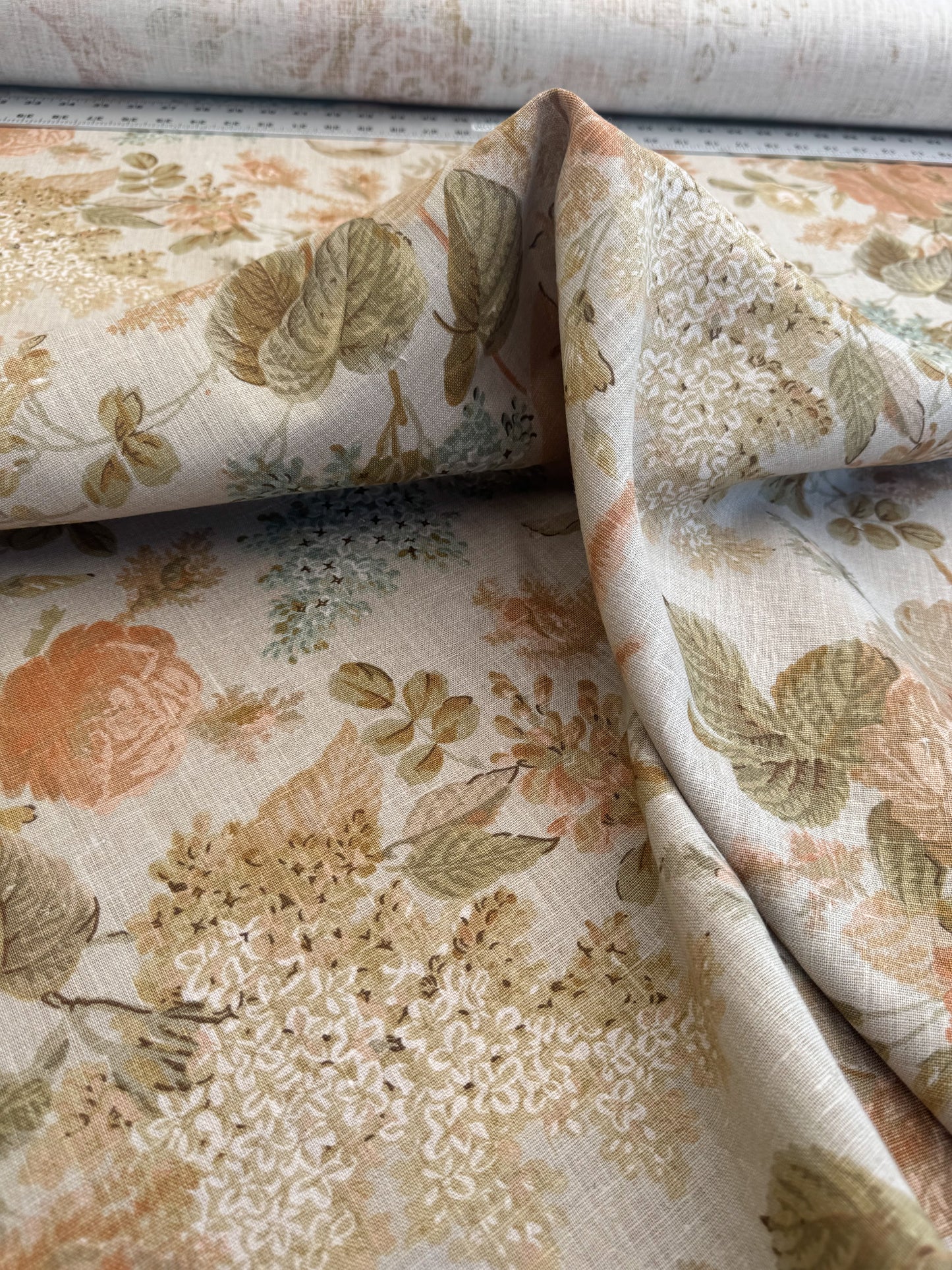 Lee Jofa Clarendon Linen Print Floral Beige Pink Blue Natural English Cottage Garden Heavy Linen Lilac Rose - By The Yard- MSRP USD 276/y