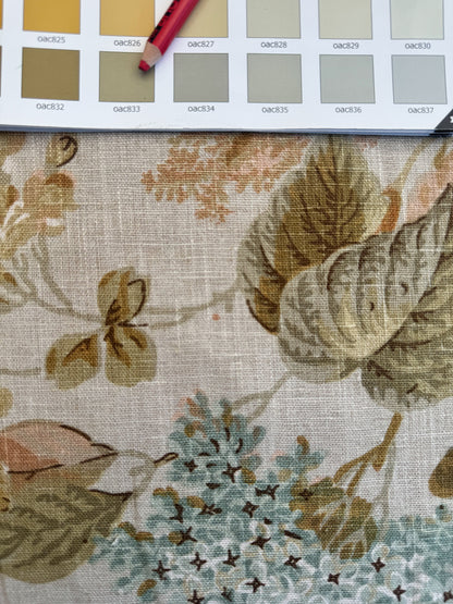 Lee Jofa Clarendon Linen Print Floral Beige Pink Blue Natural English Cottage Garden Heavy Linen Lilac Rose - By The Yard- MSRP USD 276/y