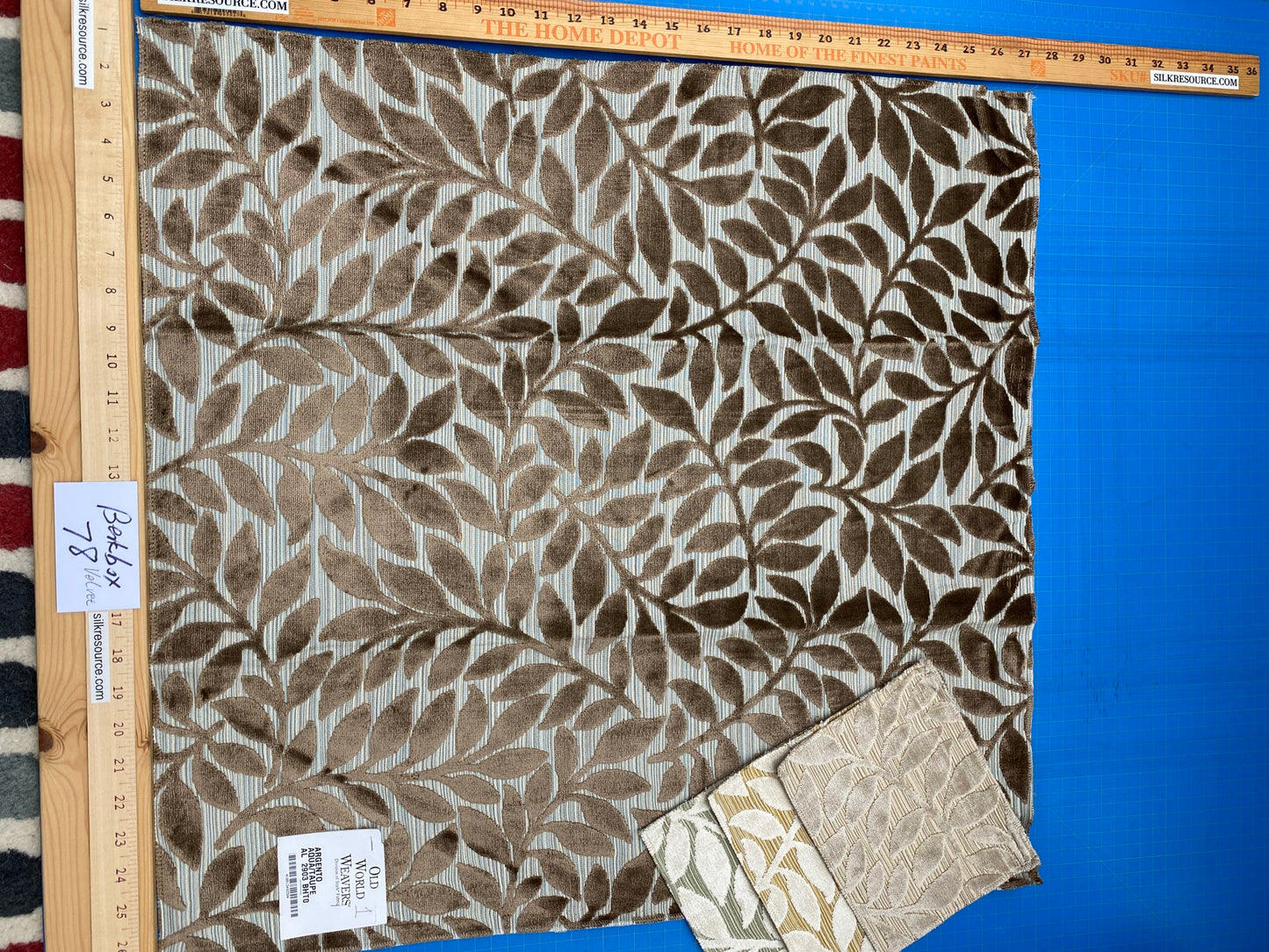 1 Berkbox78 Square Velvet by Scalamandre Argento Aqua/Taupe Cut-Velvet Leaves Brown MSRP USD 380/y