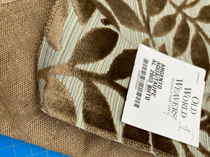 1 Berkbox78 Square Velvet by Scalamandre Argento Aqua/Taupe Cut-Velvet Leaves Brown MSRP USD 380/y