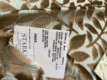 1 Berkbox78 Square Velvet by Scalamandre Argento Aqua/Taupe Cut-Velvet Leaves Brown MSRP USD 380/y