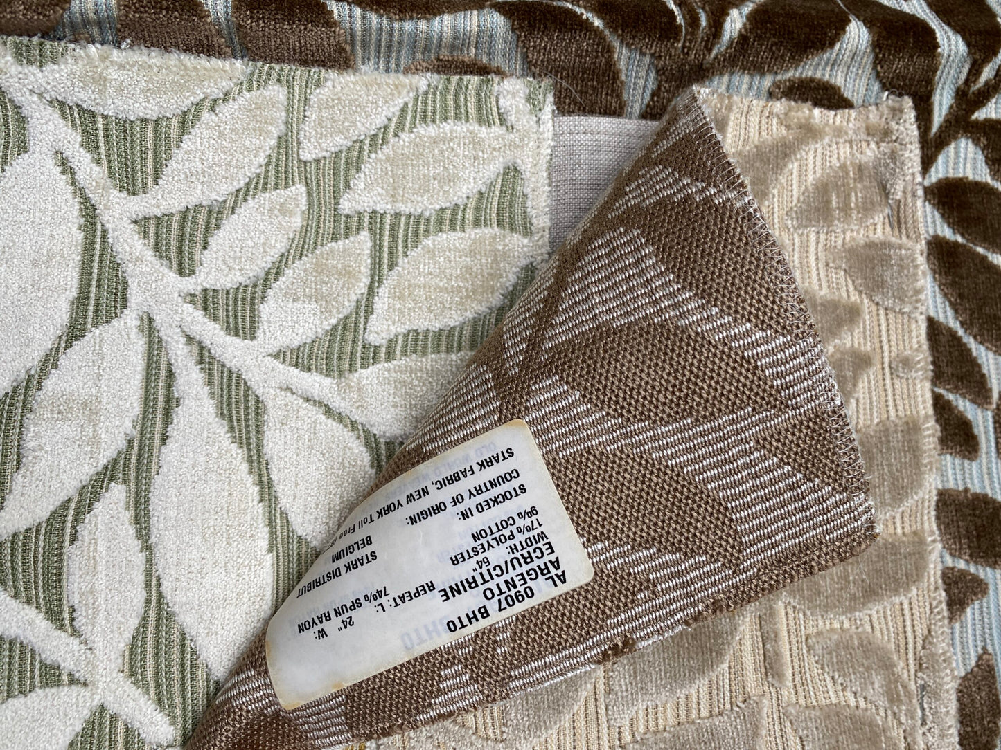 1 Berkbox78 Square Velvet by Scalamandre Argento Aqua/Taupe Cut-Velvet Leaves Brown MSRP USD 380/y