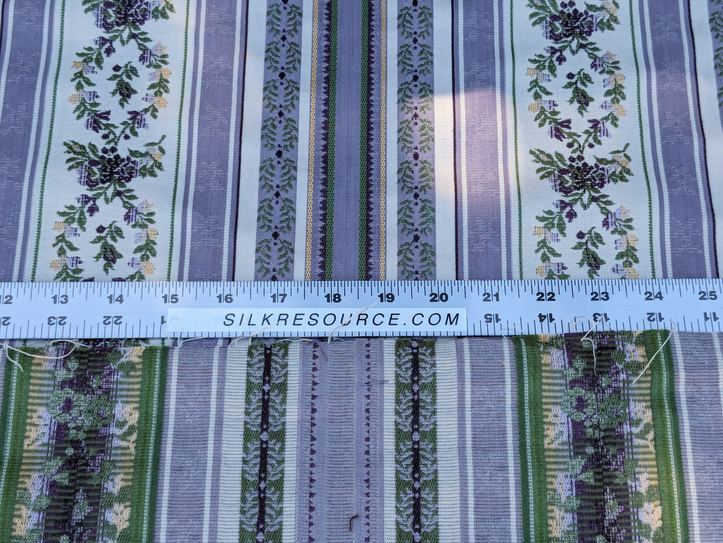 Scalamandre Loring II in Lavender Purple Green Neoclassic Flower Stripe Laurel Wreath Jacquard MSRP USD256/y