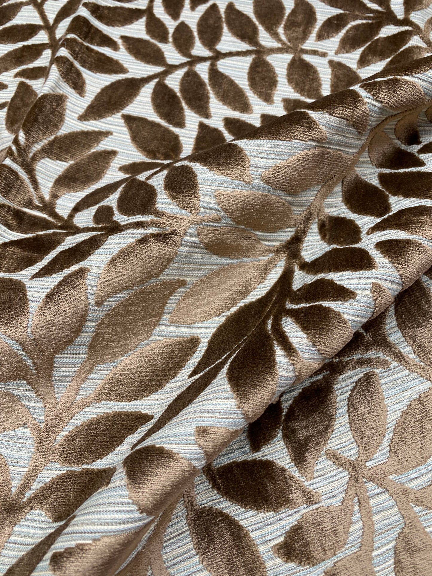 2 Berkbox78 Square Velvet by Scalamandre Argento Aqua/Taupe Cut-Velvet Leaves Brown MSRP USD 380/y
