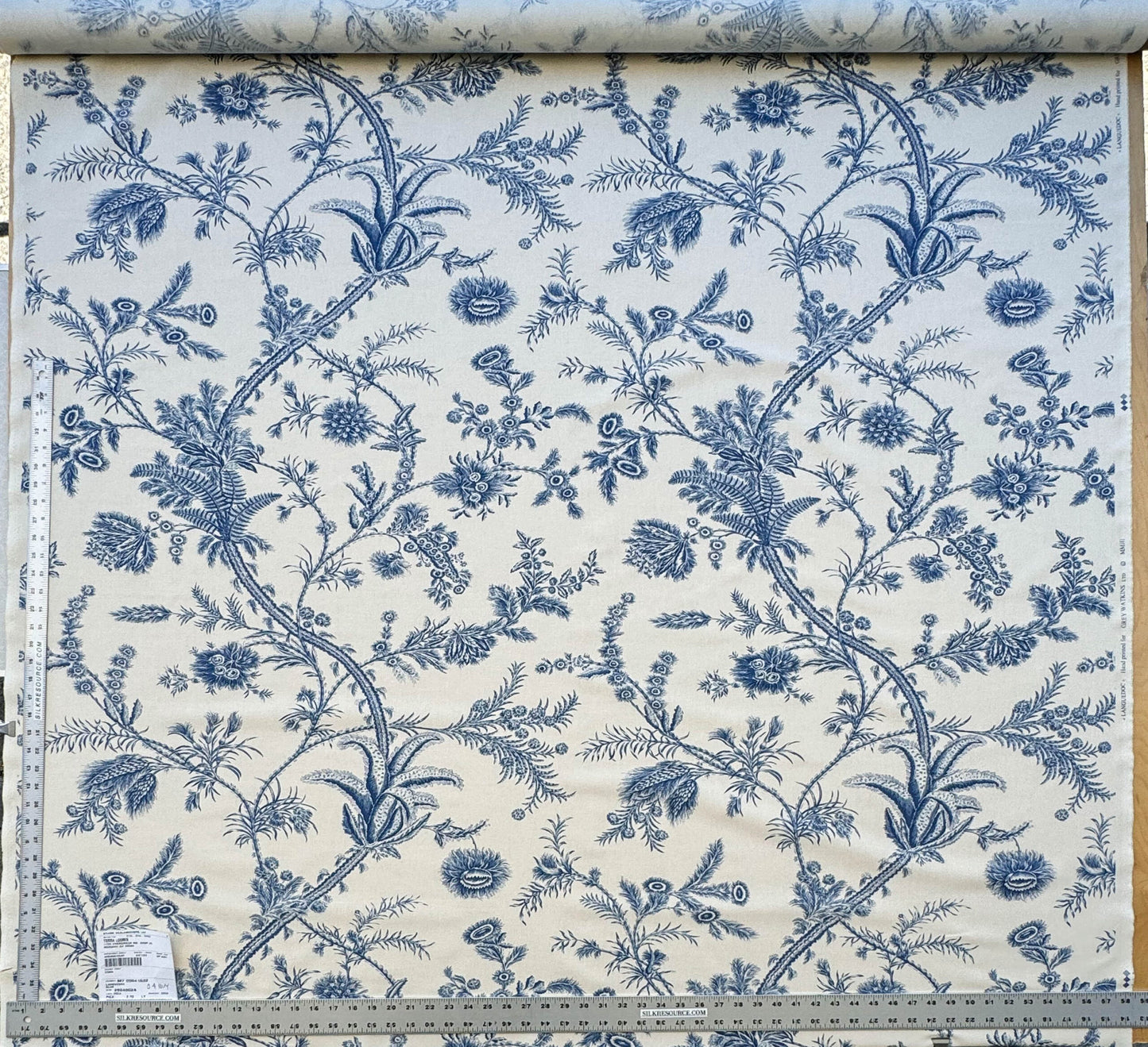 by yard Scalamandre Grey Watkins Languedoc Blue White Botanic Fern and Thistle Southern France Toile Circa 1790 MSRP USD 364/y