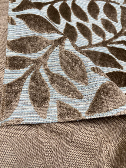 2 Berkbox78 Square Velvet by Scalamandre Argento Aqua/Taupe Cut-Velvet Leaves Brown MSRP USD 380/y