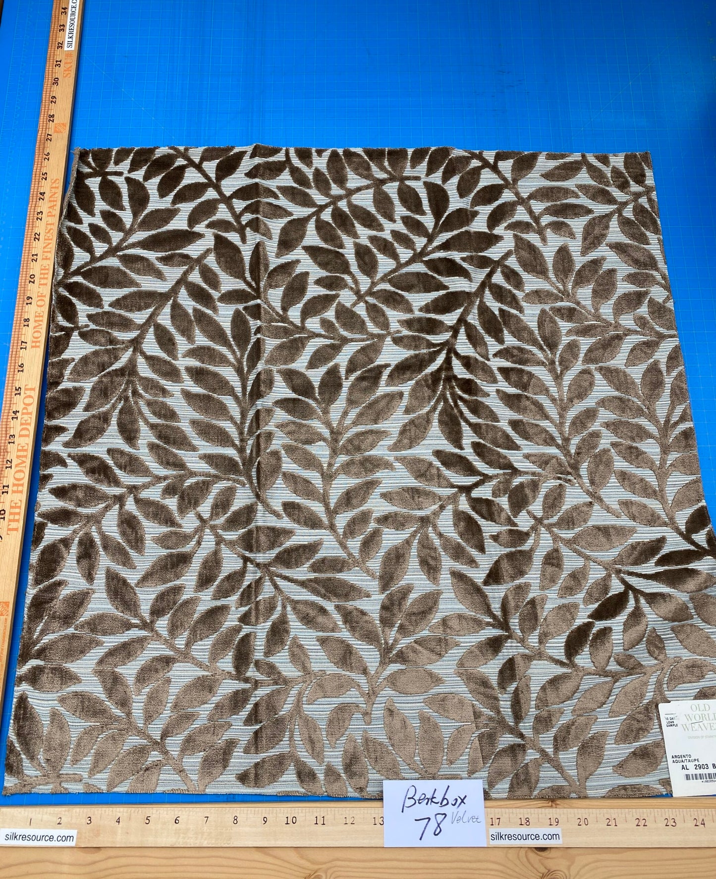 3 Berkbox78 Square Velvet by Scalamandre Argento Aqua/Taupe Cut-Velvet Leaves Brown MSRP USD 380/y
