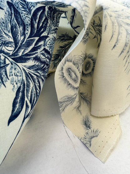 by yard Scalamandre Grey Watkins Languedoc Blue White Botanic Fern and Thistle Southern France Toile Circa 1790 MSRP USD 364/y