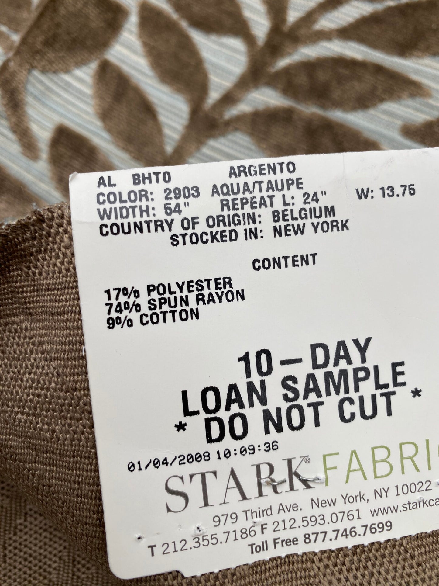 3 Berkbox78 Square Velvet by Scalamandre Argento Aqua/Taupe Cut-Velvet Leaves Brown MSRP USD 380/y