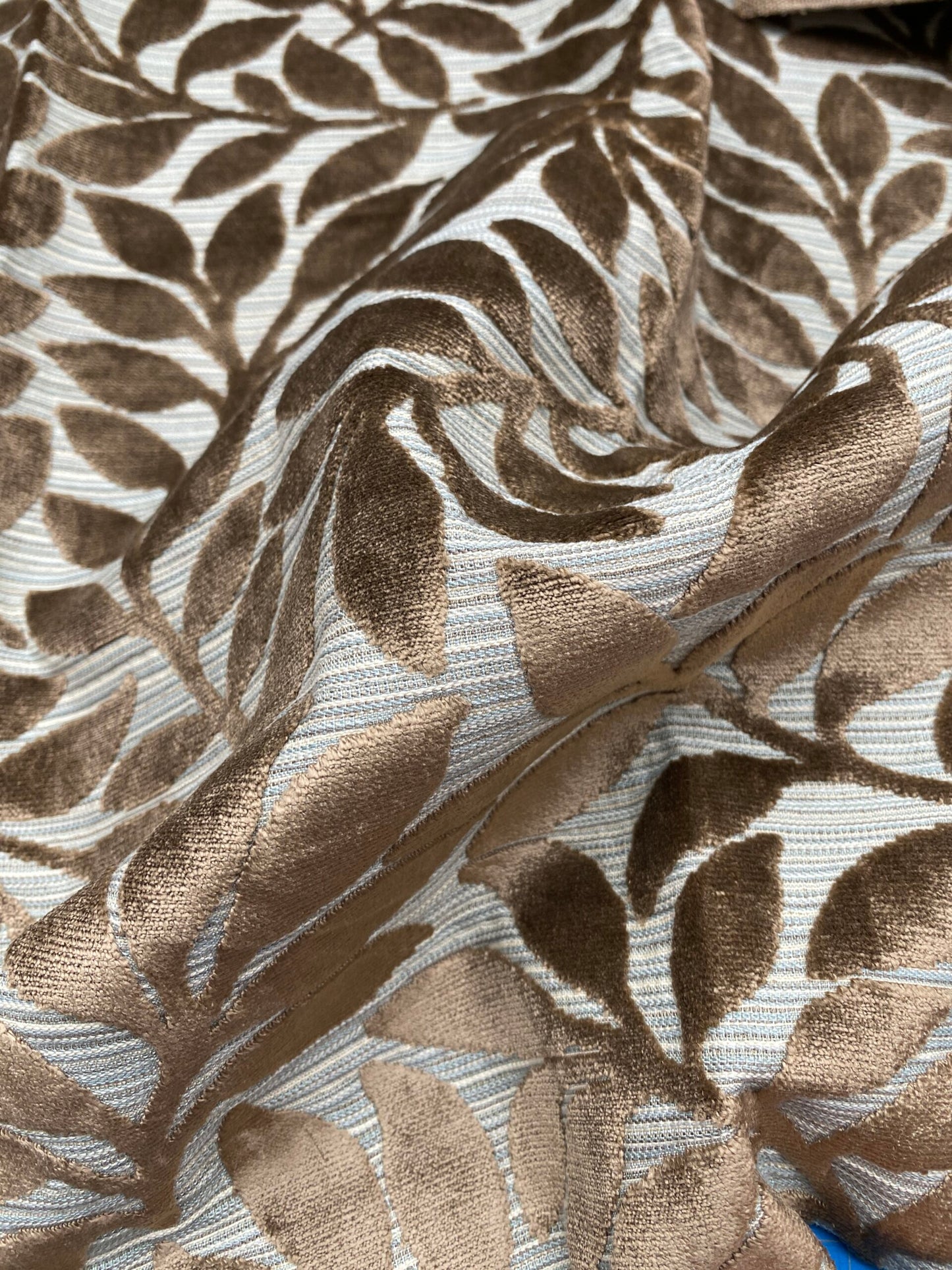 3 Berkbox78 Square Velvet by Scalamandre Argento Aqua/Taupe Cut-Velvet Leaves Brown MSRP USD 380/y